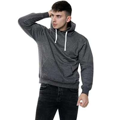 Image of True Face Mens Hoodie Pullover Classic Hooded Top Plain Ribbed Cuff Long Sleeve Sweatshirt Pull Over Hoody Charcoal 1, X Large