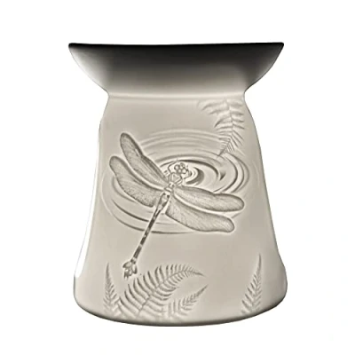 Image of Cello Wax Melt Burner, Dragonfly Design, Tea Light Porcelain, Lithophane, Engraved, Suitable for Melts, Essential Oils, Fragrance Oils