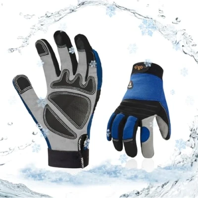 Image of Vgo... 0℃/32F Winter Synthetic Leather Work Gloves, Cold Weather Waterproof Safety Gloves,Cold Storage or Freezer Use,w/3M Thinsulate Lining 1Pair SL7621FLWP(Blue,L)
