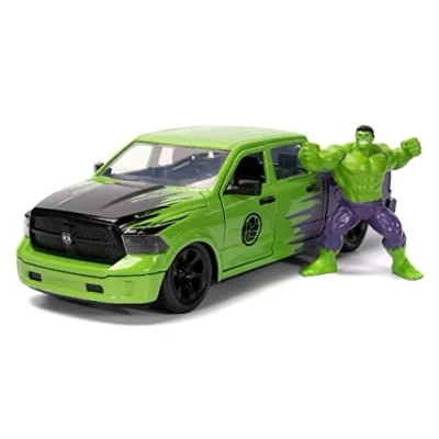 Image of Jada Marvel 1:24 Dodge Ram 1500 Die Cast Car &amp; 2.75&quot; Incredible Hulk Figure, Toys for Kids and Adults