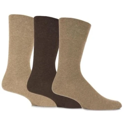 Image of 3 Pair Browns Plain Cotton Socks Men&#039;s 6 11 Mens Gentle Grip