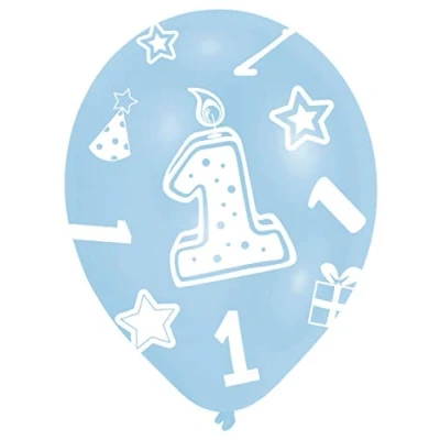 Image of Amscan All Round Printed Age 1, Blue 6 Latex Balloons 27.5cm