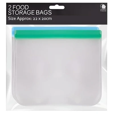 Image of 2 PACK ZIP LOCK FOOD STORAGE FREEZER BAGS RESEALABLE REUSABLE SILICONE (2Pcs Colored Bags)