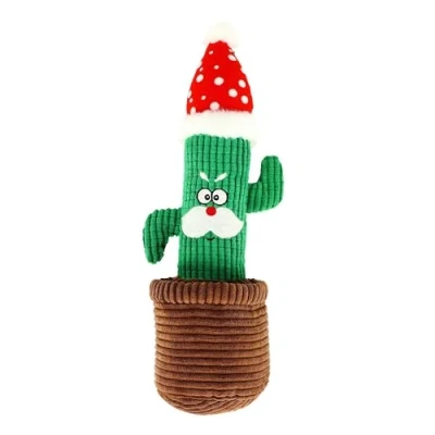 Image of DINGO Plush Cactus Santa Dog Toy in Brown Pot with Sewn Squeaker, Funny for Training, Fetch, Play, Reward, 34 cm Long, Multicolor 17475