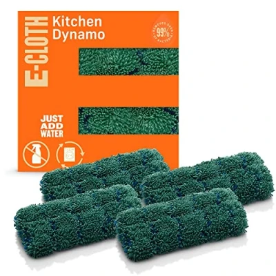 Image of E Cloth Kitchen Dynamo, Premium Microfiber Non Scratch Dish Scrubber Sponge, Ideal for Dish, Sink and Countertop Cleaning, 100 Wash Guarantee, Green, 4 Pack