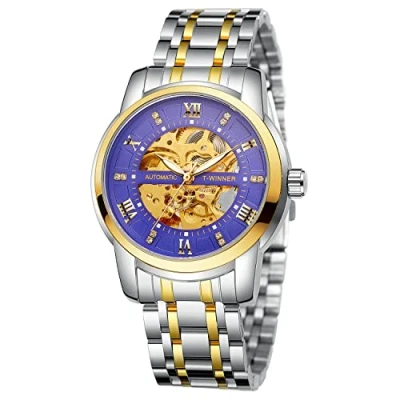 Image of FORSINING Men&#039;s Automatic Self Winding Watch Luxury Skeleton Waterproof Stainless Steel Mechanical Wrist (04 Blue)