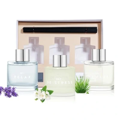 Image of DIUFJAG Set of 3 Fragrance Reed Diffusers,50ml Lavender Jasmine Lemongrass Aromatherapy Diffuser with 12 Black Fiber Sticks,Air Freshener for Bedroom Bathroom Office