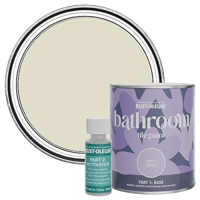 Image of Rust Oleum Beige Water Resistant Bathroom Tile Paint in Matt Finish Relaxed Oats 750ml