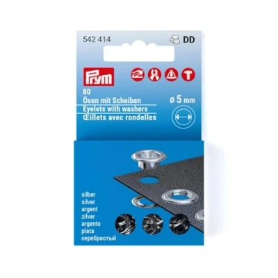 Image of Eyelets with washers refill set [80 pieces Ø 5 mm] Prym metallic silver