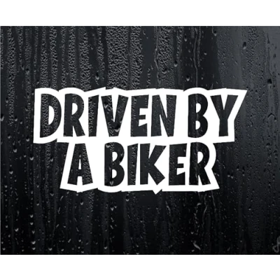 Image of Car Sticker Driven By A Biker Fun Cute Novelty Bonnet Van Bumper Boot Door Window Decal Present