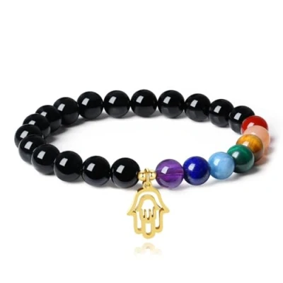 Image of COAI Hamsa Hand Bracelet 7 Chakra Black Tourmaline for Women Men