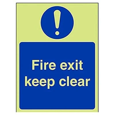 Image of V Safety Glow In The Dark Fire Exit Keep Clear Sign Portrait 150mm x 200mm Rigid Plastic