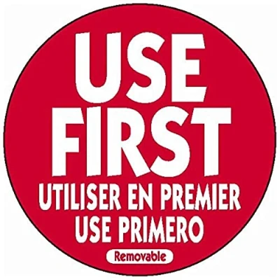 Image of Genware NEV RUF2R Use First Label, 50 mm, Removable, Red (Pack of 500)
