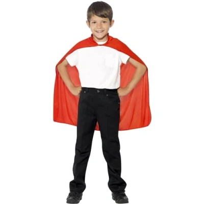 Image of Smiffys Cape, Red Mid Length, Boys Fancy Dress, Child Dress Up Accessories