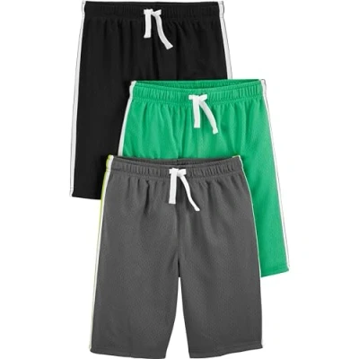Image of Simple Joys by Carter&#039;s Boys&#039; 3 Pack Mesh Shorts, Black/Green/Grey, 4 Years (Pack of 3)