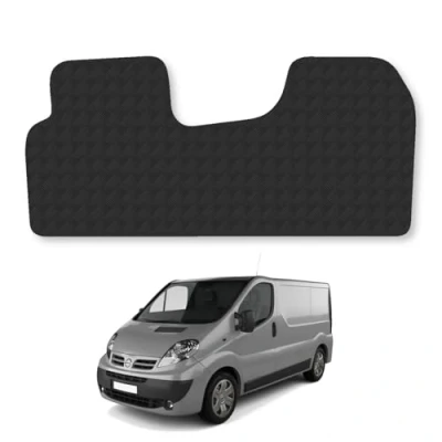 Image of 5mm Rubber Floor Mats for the Nissan Primastar (2001 2014) UK Models Custom Van Accessory Tailored fit Heavy Duty, Waterproof &amp; Anti Slip Work with Clips