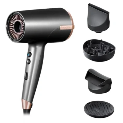 Image of Remington ONE Dry and Style Hair Dryer (Salon Performance, 4 Attachments Precision Styling (2 Diffusers, Flyaway, Slim Concentrator) Compact, Dual Ionic System, 8 Heat Speed Settings, 2000W) D6077