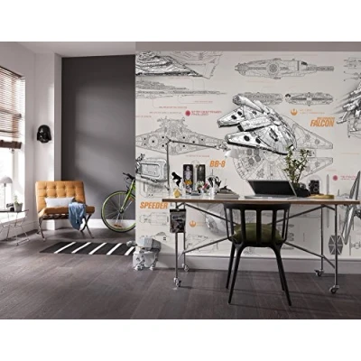 Image of Komar Star Wars Blueprints Wallpaper Mural, Vinyl, Multi Colour, 368 x 0.2 254 cm