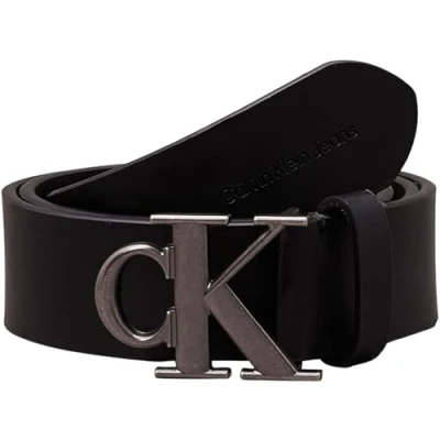 Image of Calvin Klein Jeans Round MONO Plaque Belt, Men&#039;s, Size: 48, Black