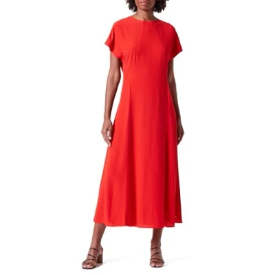 Image of Tommy Hilfiger Women&#039;s Viscose Crepe SS Maxi Dress Fierce Red 38