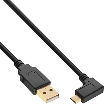 Image of InLine 31710T Micro USB 2.0 Cable, A Male to B Angled Gold Plated Contacts, 1 m