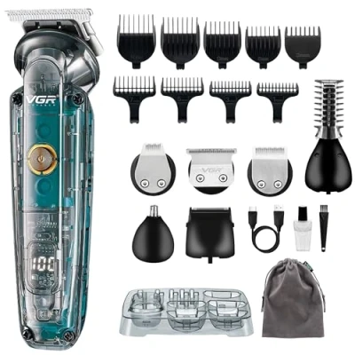 Image of VGR Beard Trimmer Men Rechargeable Kit via USB C All in One Grooming 180 Min Battery IPX6 Waterproof Cordless Hair Clippers Male Electric Shaver Razor for Face Ear Nose Head Body Groomer 6 1