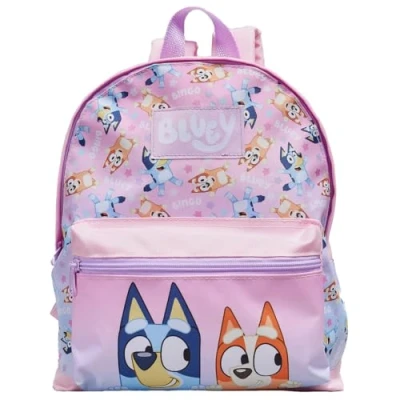 Image of Bluey &amp; Bingo Stars Backpack Kids School Bag With Front Pocket Childrens Girls Nursery Rucksack Pink