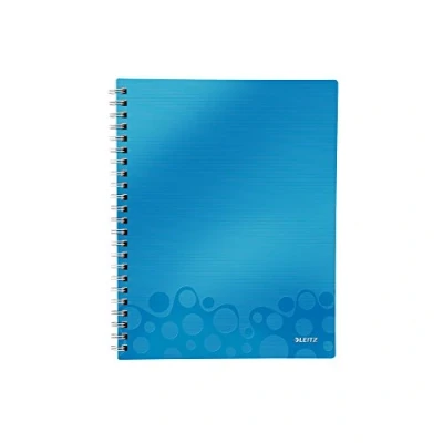 Image of Leitz A4 Stiff Cover Notebook, Blue (Wire Bound, 80 Sheets, Ruled, gsm Ivory Paper, Wow Get Organised Range)