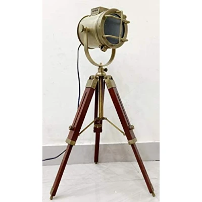 Image of Vintage Nautical Small Desk Lamp Antique Spotlight Searchlight Tripod Table