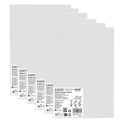 Image of Exerz 10x15cm Canvas Panels 3mm 280gsm 100% Cotton/Blank Artist Board/Triple Primed/Acid Free/Medium Grain Oil &amp; Acrylic (10x15cm 6pk)