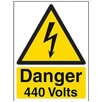 Image of V Safety Danger 440 Volts Warning Sign 150mm x 200mm Self Adhesive Vinyl