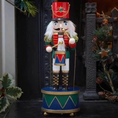 Image of Marco Paul 30cm Animated Wooden Nutcracker soldier Hand painted Christmas Decor Drumming Ornaments For Decorations Indoor Xmas Toy