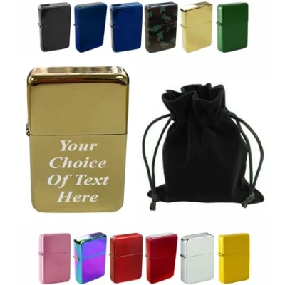 Image of Personalised Engraved Lighter for Birthday, Fathers Day, Anniversary, Choice of Colours With Luxury Gift Pouch Packaging (Gold)