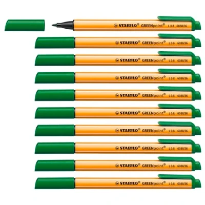 Image of Eco Friendly Fibre Tip Sign Pen STABILO GREENpoint Pack of 10 Green