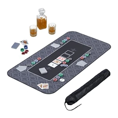 Image of Relaxdays Mat 120 x 60 cm, Texas Holdem, Table Cover Large, Non Slip, Polyester, Poker Accessories, Black, Rubber 50%