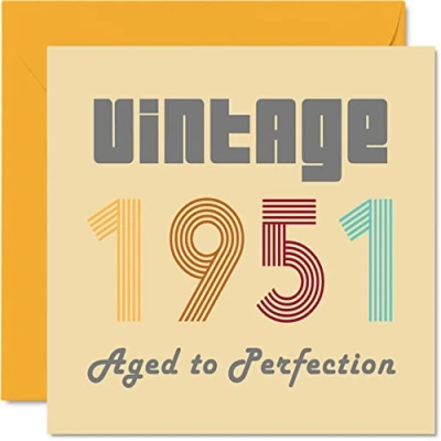 Image of 73rd Birthday Cards for Men Women Vintage 1951 Aged To Perfection 73 Card Funny Her Him, 145mm x Best Friend Greeting Mum Dad Grandad Grandpa Grandma Nanny