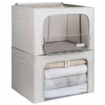 Image of 4CONVY Solid, Foldable Clothes Storage Box with Zipper [2024 UPGRADED MATERIAL] Bag for Duvets, Clothes, Bedding Window