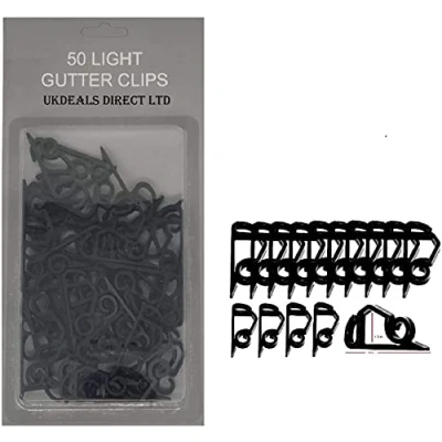 Image of UKDD® 50 Gutter Hanging Hooks Clips for Outdoor Xmas Christmas String Rope Fairy Lights Decoration Clips(Black)