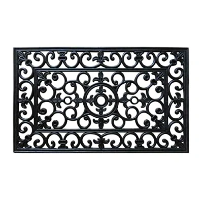 Image of STOTREX Classic Wrought Iron Effect Rubber Door Mat Outoor Or Indoor Entrance Heavy Duty Non Slip, Black (Medium 45 x 75cm)