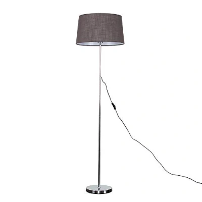 Image of Modern Standard Floor Lamp in a Polished Chrome Finish with Dark Grey Tapered Shade