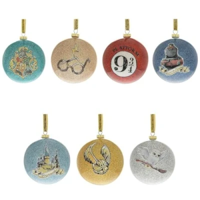 Image of Widdop Harry Potter Charms Glitter Hanging Tree Baubles (Set of 7) with Gift Box Hogwarts Hedwig