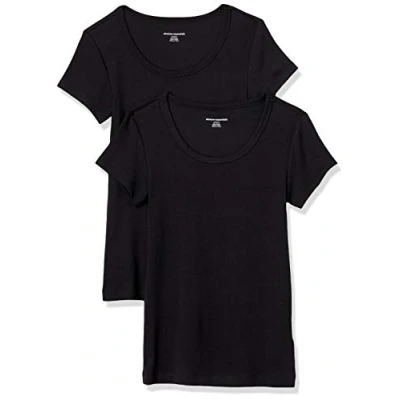 Image of Amazon Essentials Women&#039;s Slim Fit Cap Sleeve Scoop Neck T Shirt, Pack of 2, Black, XL
