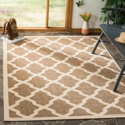 Image of SAFAVIEH Trellis Rug for Indoor &amp; Outdoor Courtyard Collection, Short Pile, in Brown and Bone color, 122 X 170 cm
