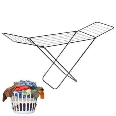 Image of STAR SUPPLIES Foldable Black Winged Stand Clothes Drying Rack Metal Airer For Indoor &amp; Outdoor Use