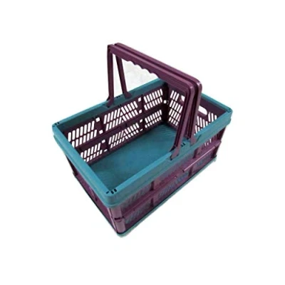 Image of Plastic Shopping Basket with Handles Small (Grocery Supermarket Collapsible Folding)