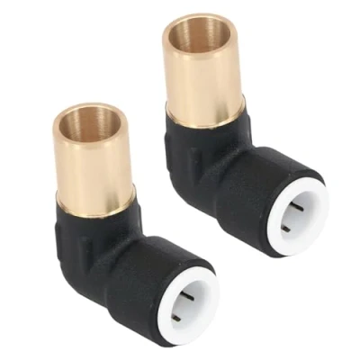 Image of SPARES2GO 15mm x 10mm Push Fit Radiator Valve Black Reducing Elbow Stem Compression (Pack of 2)