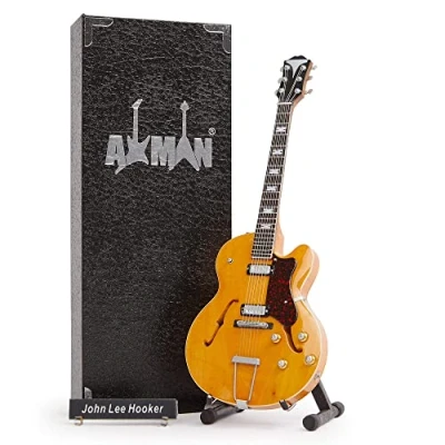 Image of John Lee Hooker Miniature Guitar Replica Music Gifts Handmade Ornamental 1/4 Scale Includes a Display Box, Name Tag and Stand