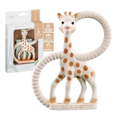 Image of Sophie la girafe Baby Teething Ring, 100% Natural Rubber Phthalate free Easy to Grip Teether, Suitable for Newborn Babies