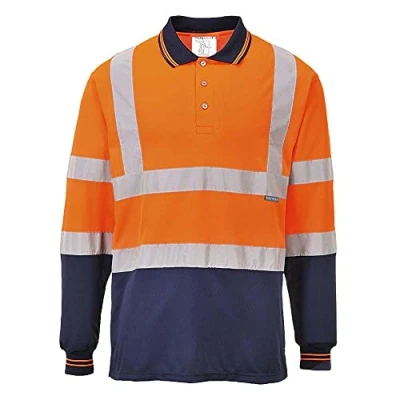 Image of Portwest Two Tone Long Sleeved Polo Orange/Navy 4XL