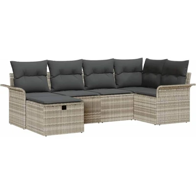 Image of vidaXL 6 Piece Garden Sofa Set with Cushions Light Grey Poly Rattan